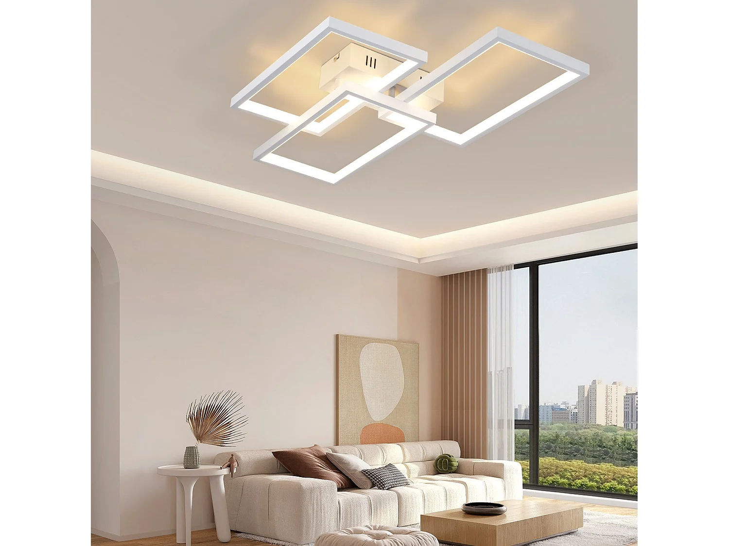 NETTLIFE Plafonnier LED en métal blanc 72W 80cm Lampe de salon moderne à intensité variable avec Design rectangulaire pour à coucher, chambres