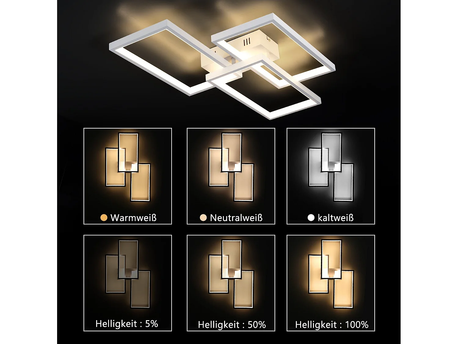 NETTLIFE Lámpara de Techo LED de Metal Blanco 72W 80cm Lámpara de Salón Moderna Regulable con Diseño Rectangular para Dormitorios, Dormitorios