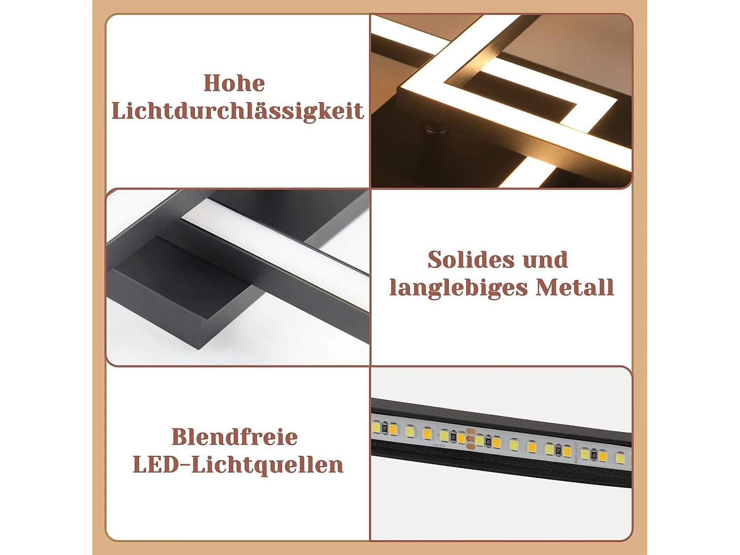 NETTLIFE Plafondlamp LED Zwart modern vierkant 3000K Warm wit Licht 2 Lichts geometrische Design Plafondverlichting 24W voor Woonkamer | Slaapkamer | Keuken | Gang