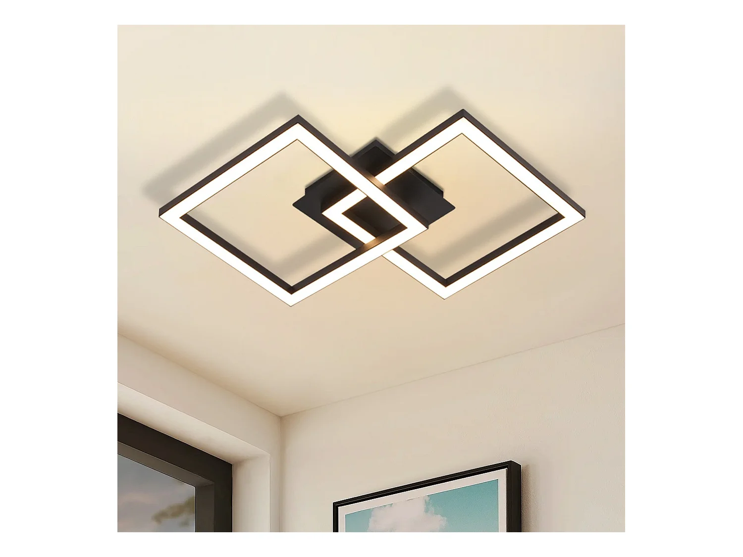 NETTLIFE Plafonnier LED 24W Noir Design Moderne Blanc Chaud Carré pour Salon Chambre Cuisine Couloir