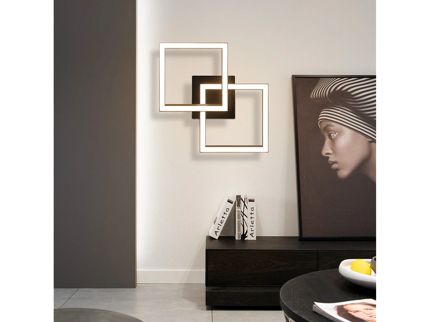 NETTLIFE Plafonnier LED 24W Noir Design Moderne Blanc Chaud Carré pour Salon Chambre Cuisine Couloir