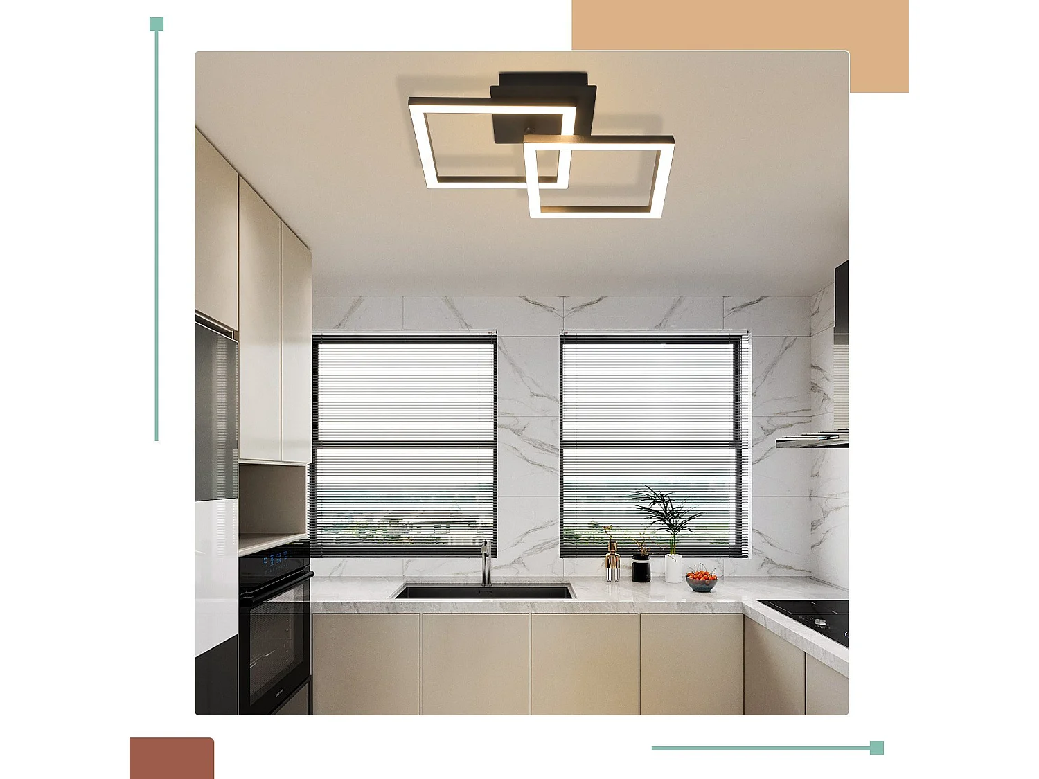 NETTLIFE Plafonnier LED 24W Noir Design Moderne Blanc Chaud Carré pour Salon Chambre Cuisine Couloir