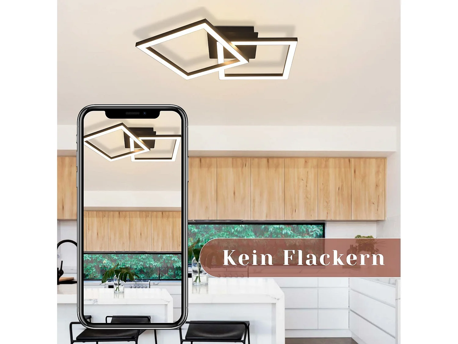 NETTLIFE Plafonnier LED 24W Noir Design Moderne Blanc Chaud Carré pour Salon Chambre Cuisine Couloir