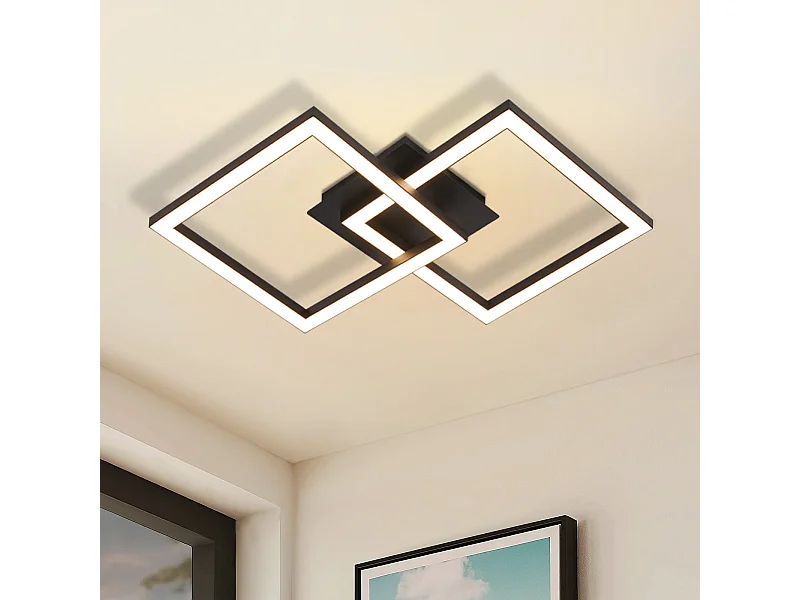 NETTLIFE Plafonnier LED 24W Noir Design Moderne Blanc Chaud Carré pour Salon Chambre Cuisine Couloir