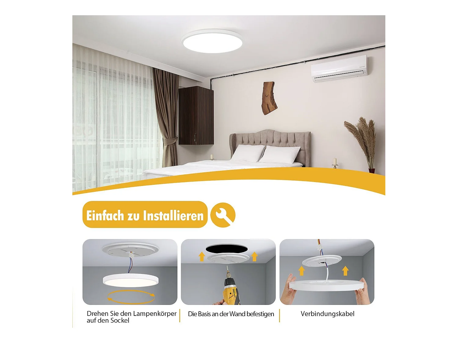 NETTLIFE Plafonnier LED Ø 30 cm Lampe de cuisine plate Lampe blanche ronde 24 W Chambre à coucher IP44 6000 K Lampe de couloir pour salle de bain