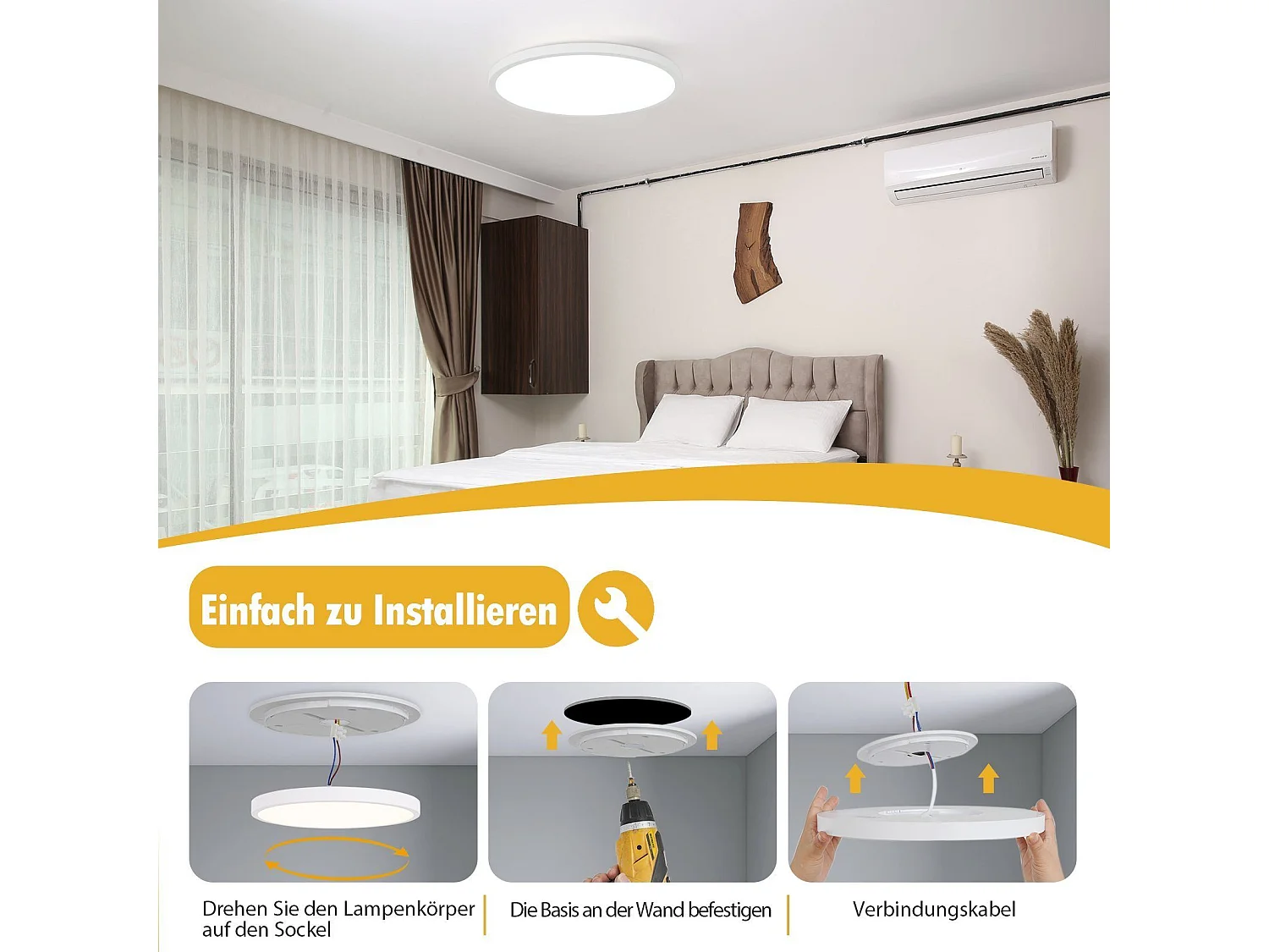 NETTLIFE Plafonnier LED Ø 30 cm Lampe de cuisine plate Lampe blanche ronde 24 W Chambre à coucher IP44 6000 K Lampe de couloir pour salle de bain