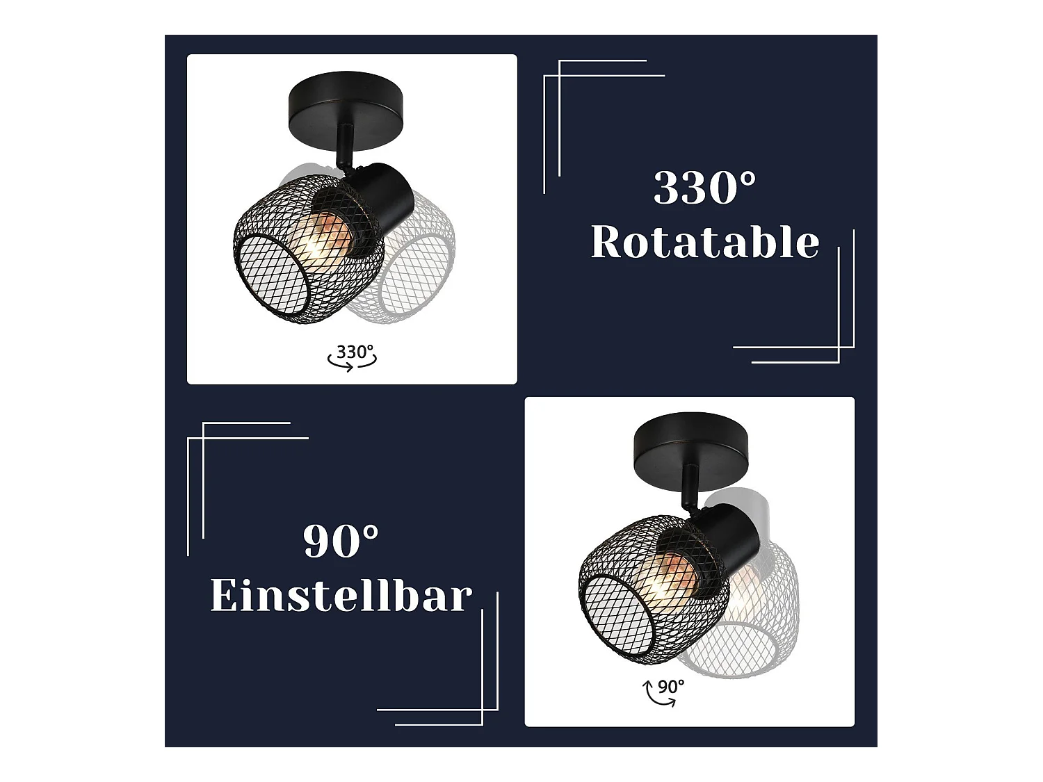 NETTLIFE Opbouwspot 1 vlammen E27 zwart rond Plafondspot vintage metaal verstelbaar 330°spot plafondlamp spot voor woonkamer slaapkamer keuken zonder gloeilampen