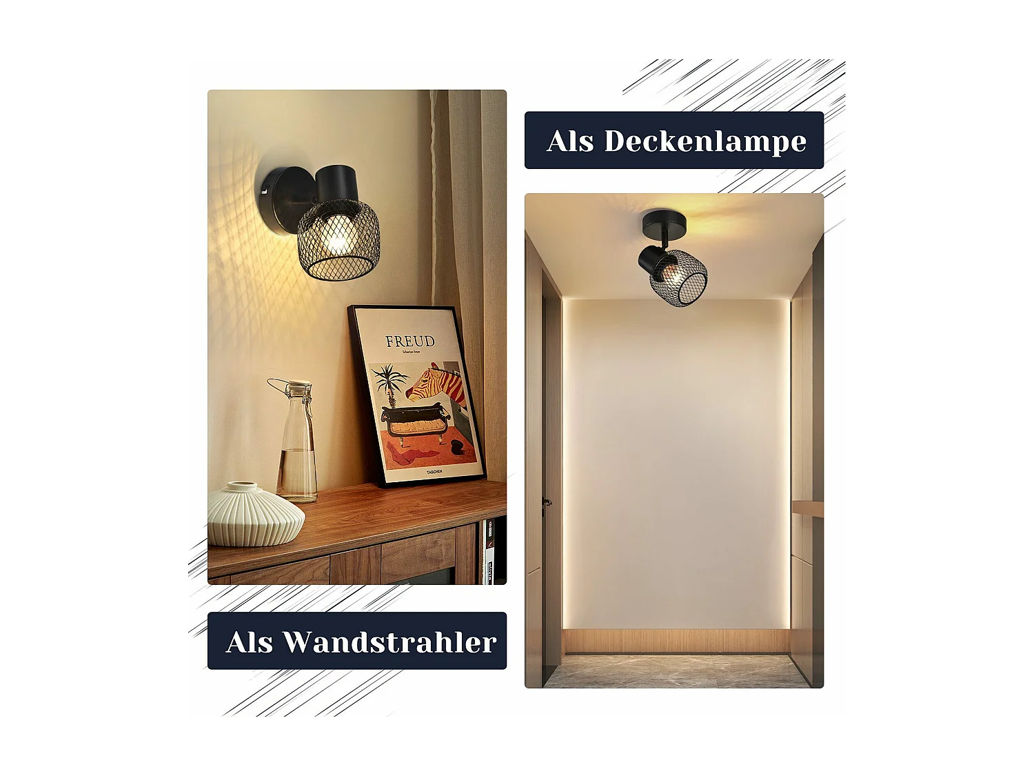 NETTLIFE Plafonnier Spot en Métal Noir Lampe de Couloir Vintage Pivotant 330° Intérieur pour Cuisine Chambre d'enfant Salon Chambre 40 W