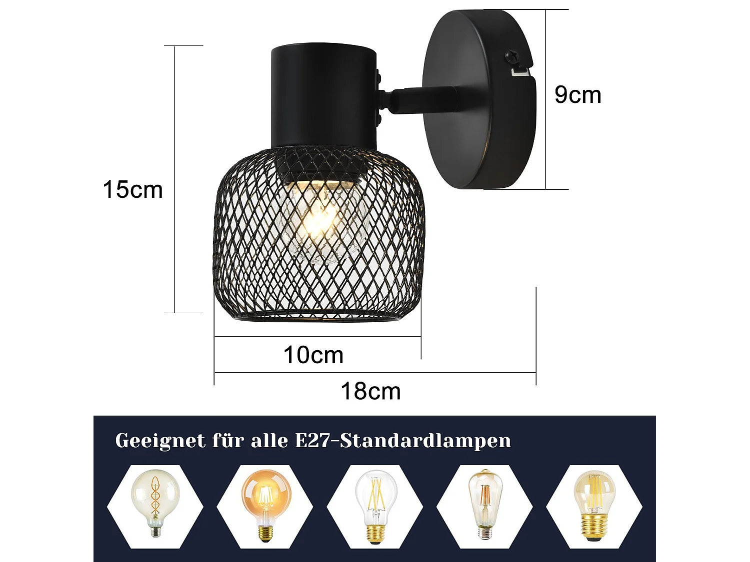 NETTLIFE Opbouwspot 1 vlammen E27 zwart rond Plafondspot vintage metaal verstelbaar 330°spot plafondlamp spot voor woonkamer slaapkamer keuken zonder gloeilampen
