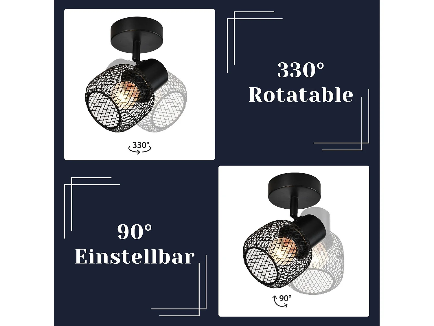 NETTLIFE Opbouwspot 1 vlammen E27 zwart rond Plafondspot vintage metaal verstelbaar 330°spot plafondlamp spot voor woonkamer slaapkamer keuken zonder gloeilampen