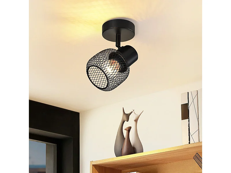 NETTLIFE Plafonnier Spot en Métal Noir Lampe de Couloir Vintage Pivotant 330° Intérieur pour Cuisine Chambre d'enfant Salon Chambre 40 W