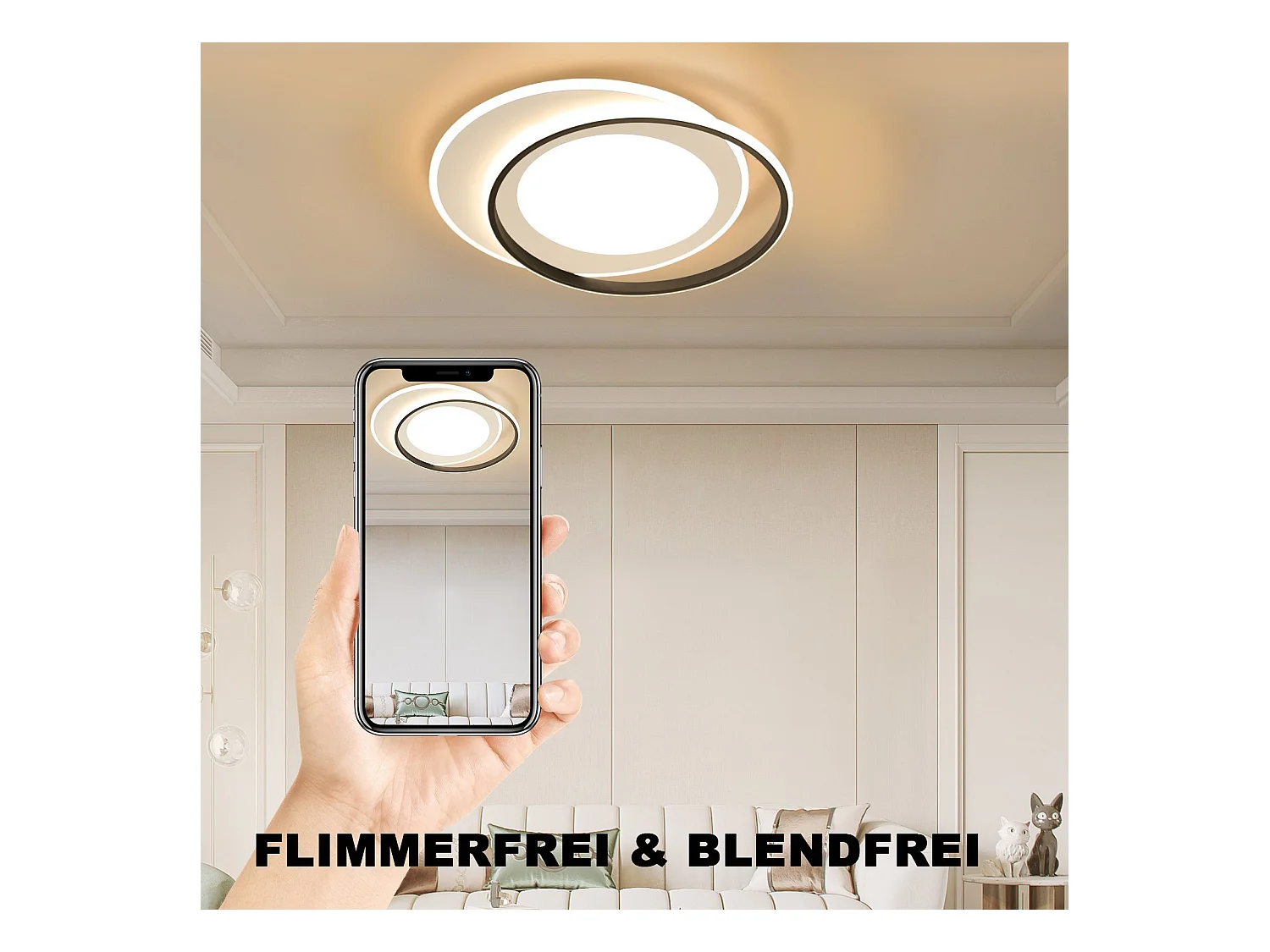 NETTLIFE LED Plafondlamp Zwart Wit Rond 66W Modern Dimbaar met Afstandsbediening Woonkamerlamp voor Slaapkamer Keuken Gang