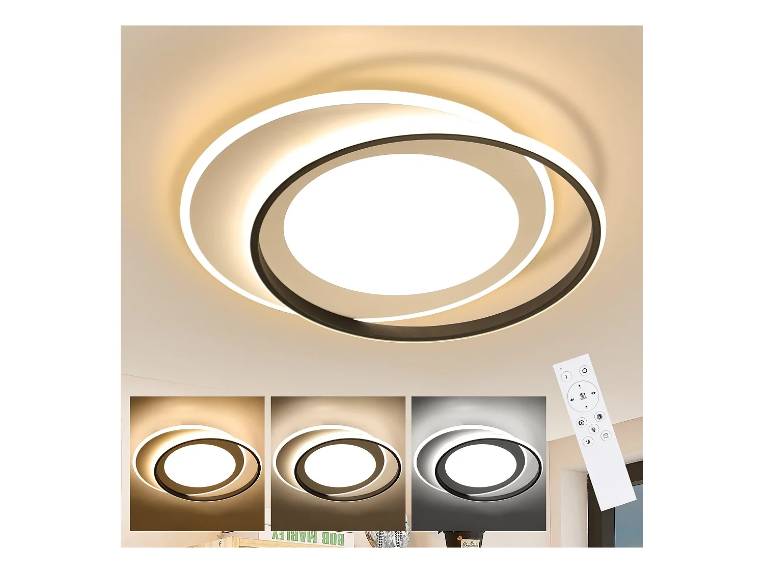 NETTLIFE LED Plafondlamp Zwart Wit Rond 66W Modern Dimbaar met Afstandsbediening Woonkamerlamp voor Slaapkamer Keuken Gang