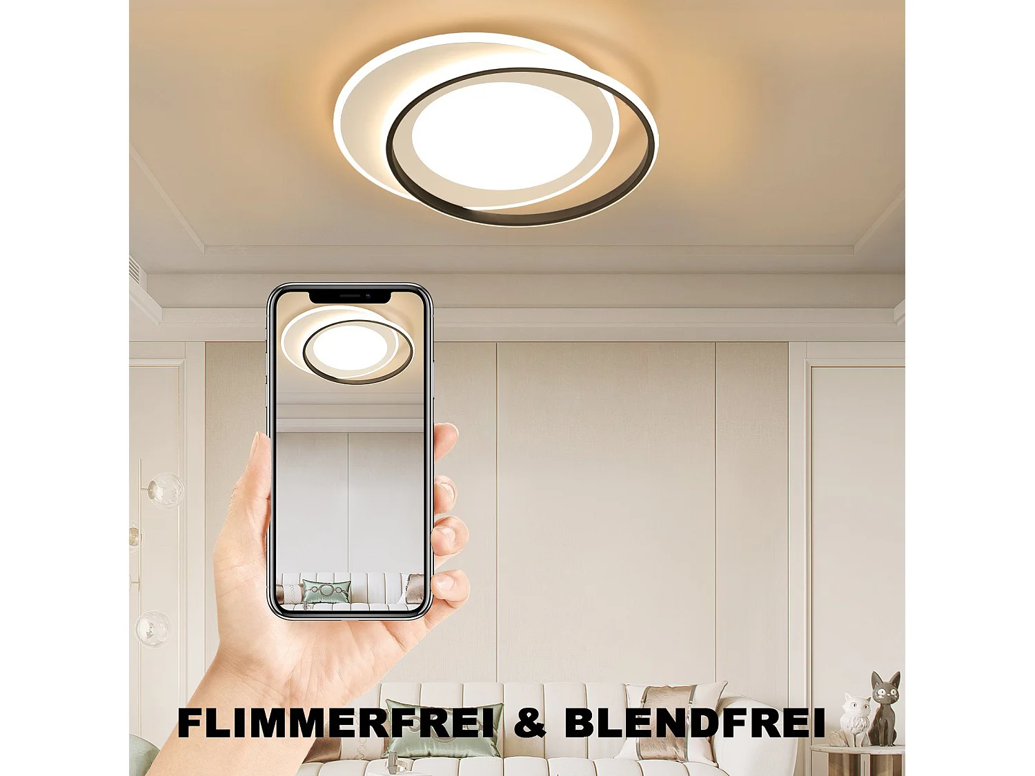 NETTLIFE LED Plafondlamp Zwart Wit Rond 66W Modern Dimbaar met Afstandsbediening Woonkamerlamp voor Slaapkamer Keuken Gang