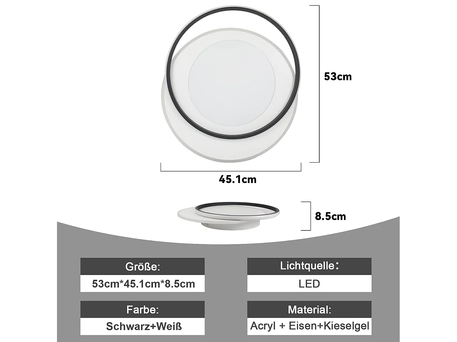 NETTLIFE LED Plafondlamp Zwart Wit Rond 66W Modern Dimbaar met Afstandsbediening Woonkamerlamp voor Slaapkamer Keuken Gang