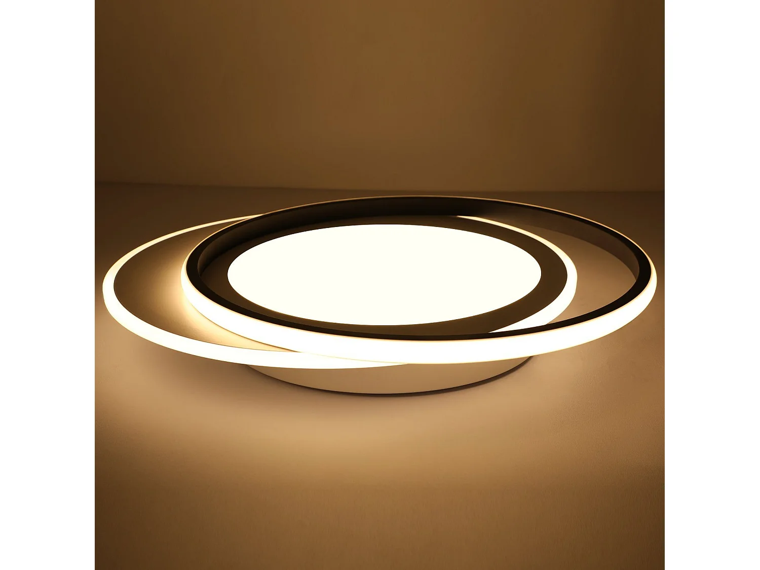 NETTLIFE Lampa sufitowa LED Czarny Biały Okrągły 66 W Nowoczesna 48,5 cm Możliwość ściemniania za pomocą pilota Lampa do salonu do sypialni, kuchni, przedpokoju