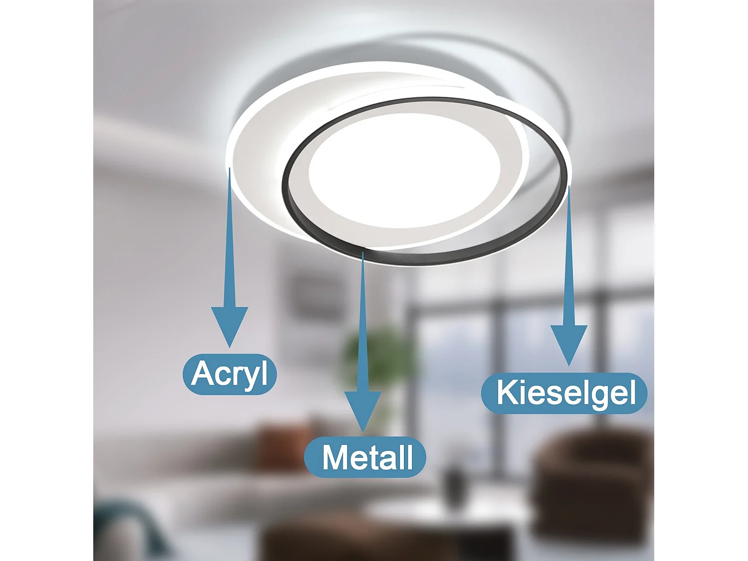 NETTLIFE Lampa sufitowa LED Czarny Biały Okrągły 66 W Nowoczesna 48,5 cm Możliwość ściemniania za pomocą pilota Lampa do salonu do sypialni, kuchni, przedpokoju