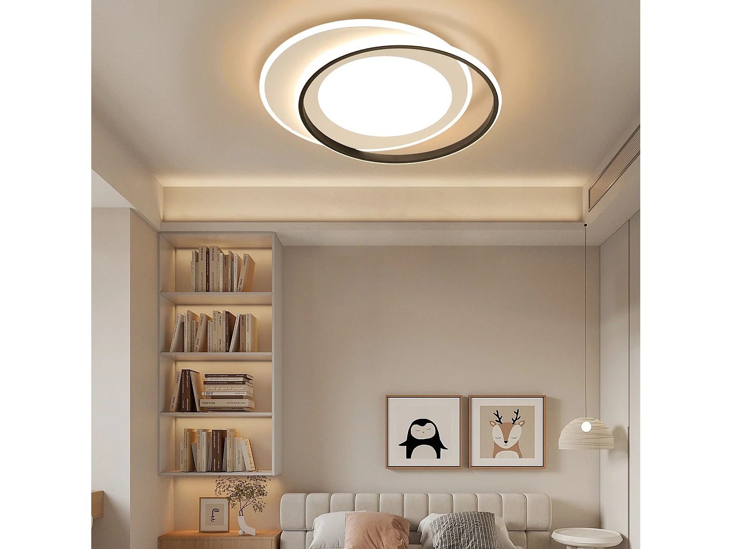 NETTLIFE Lampa sufitowa LED Czarny Biały Okrągły 66 W Nowoczesna 48,5 cm Możliwość ściemniania za pomocą pilota Lampa do salonu do sypialni, kuchni, przedpokoju