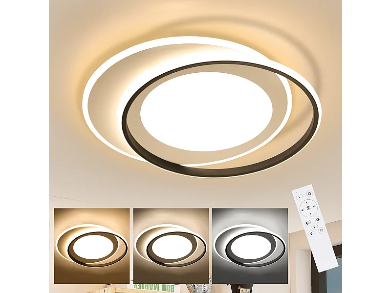 NETTLIFE Lampa sufitowa LED Czarny Biały Okrągły 66 W Nowoczesna 48,5 cm Możliwość ściemniania za pomocą pilota Lampa do salonu do sypialni, kuchni, przedpokoju