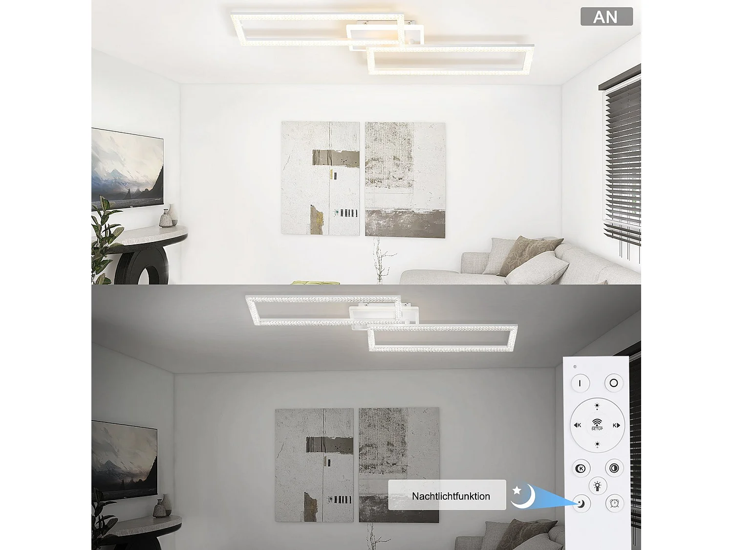 NETTLIFE Plafonnier LED 56 W ,3000K - 6500K, 80*25,5*7,5 cm Dimmable Blanc Moderne avec Télécommande 56W pour Chambre Cuisine Salle à Manger Salon