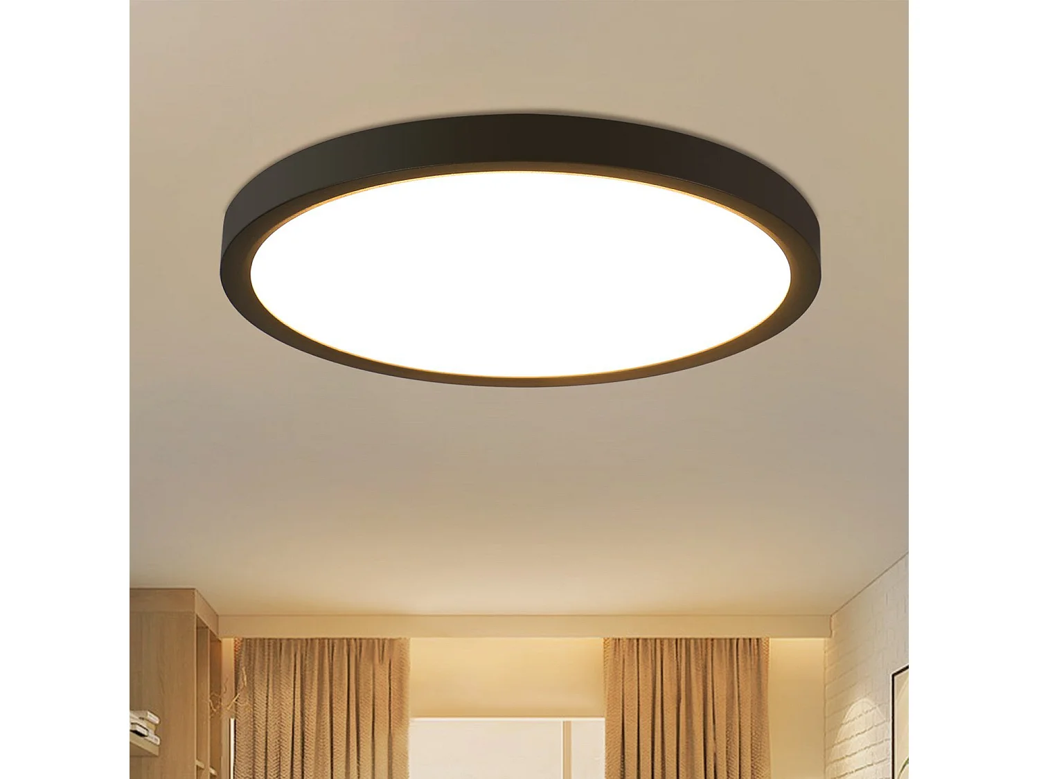 NETTLIFE LED plafondlamp koel wit 15W zwart diameter 22cm platte ronde lamp IP44 waterdichte lamp badkamerlamp