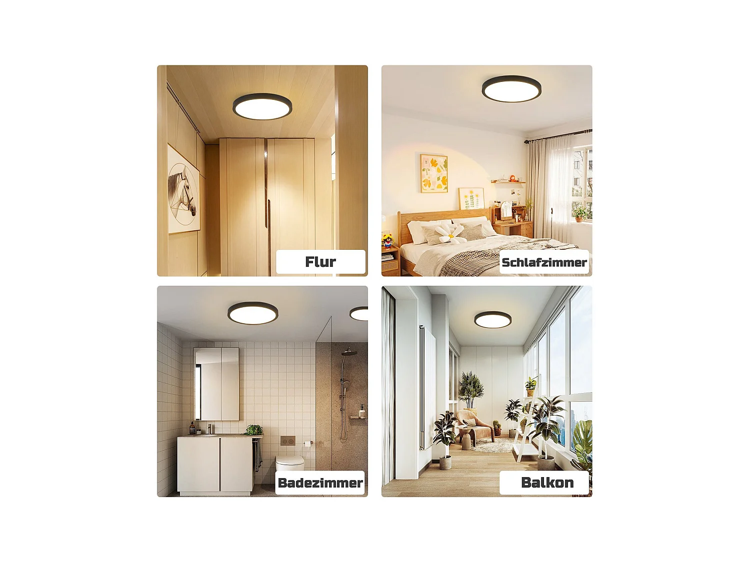 NETTLIFE LED plafondlamp koel wit 15W zwart diameter 22cm platte ronde lamp IP44 waterdichte lamp badkamerlamp