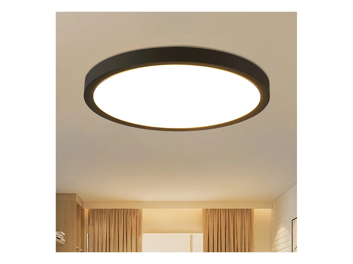 NETTLIFE Plafonnier LED Blanc Froid 15 W Noir Diamètre 22 cm Rond Plat IP44 Lampe Étanche Lampe de Couloir pour Salle de Bain Cuisine Couloir