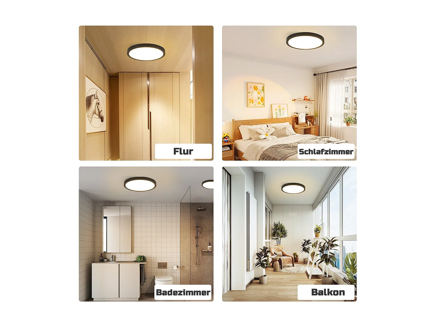 NETTLIFE Plafonnier LED Blanc Froid 15 W Noir Diamètre 22 cm Rond Plat IP44 Lampe Étanche Lampe de Couloir pour Salle de Bain Cuisine Couloir