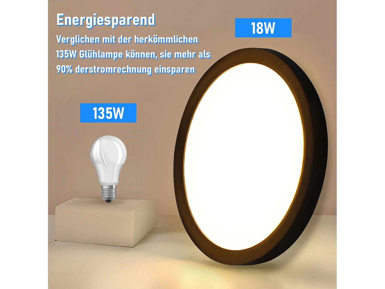 NETTLIFE Plafonnier LED Blanc Froid 15 W Noir Diamètre 22 cm Rond Plat IP44 Lampe Étanche Lampe de Couloir pour Salle de Bain Cuisine Couloir