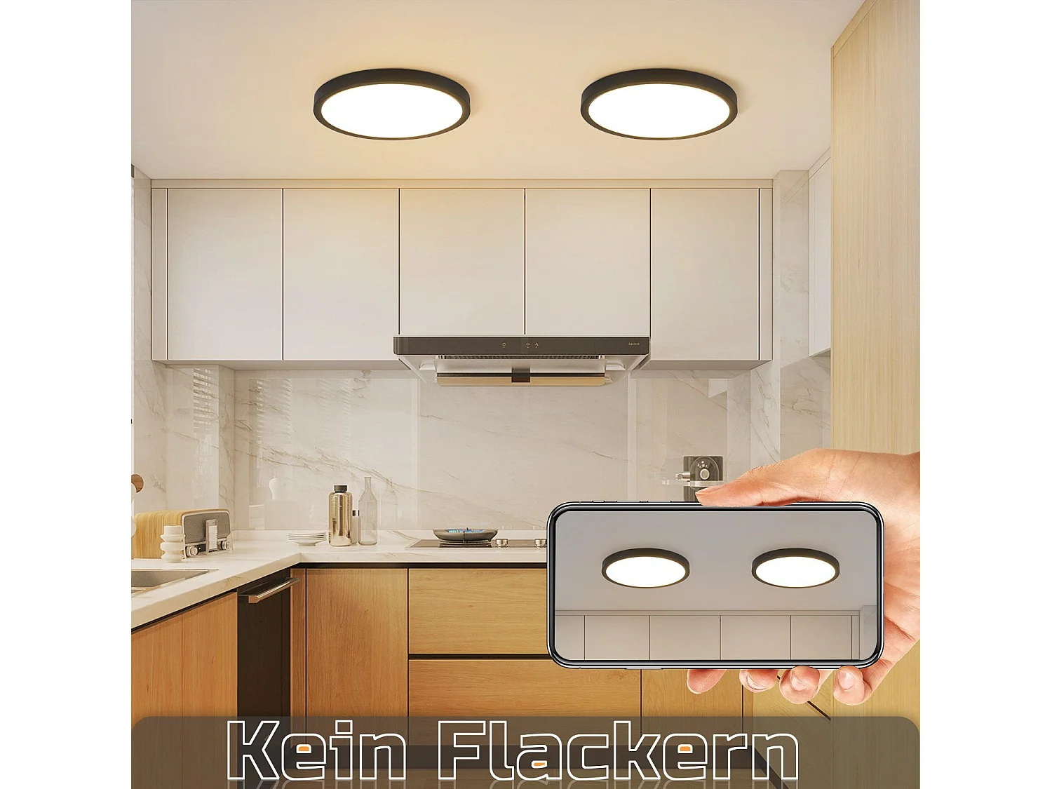 NETTLIFE Plafonnier LED Blanc Froid 15 W Noir Diamètre 22 cm Rond Plat IP44 Lampe Étanche Lampe de Couloir pour Salle de Bain Cuisine Couloir