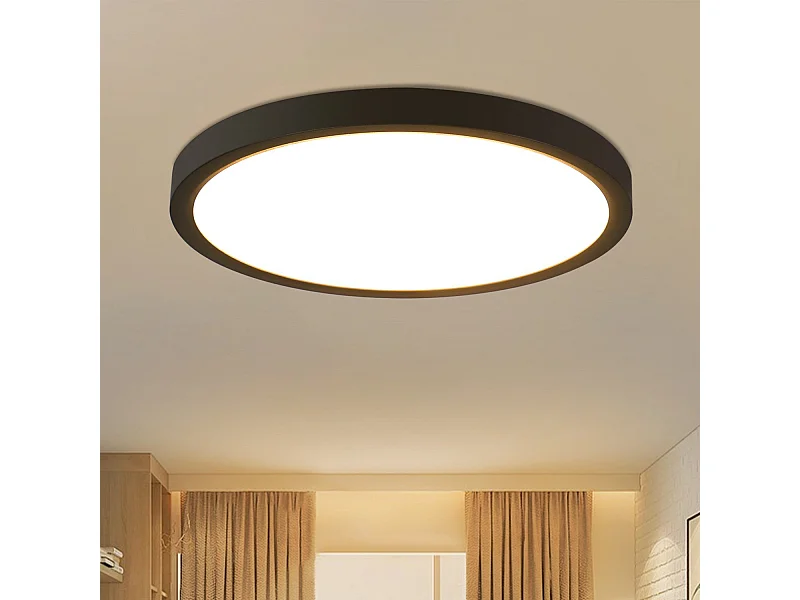 NETTLIFE Plafonnier LED Blanc Froid 15 W Noir Diamètre 22 cm Rond Plat IP44 Lampe Étanche Lampe de Couloir pour Salle de Bain Cuisine Couloir