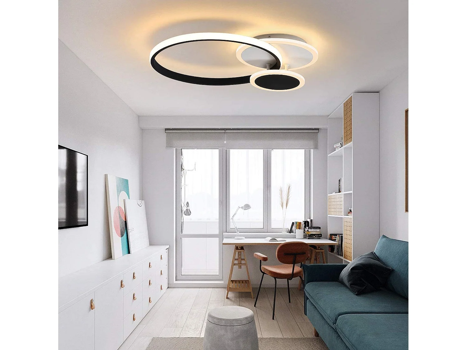 NETTLIFE Plafonnier LED 39W Moderne Noir Blanc Fer Aluminium et Acrylique avec Télécommande Lampe de Chambre pour Salle à Manger Bureau Couloir