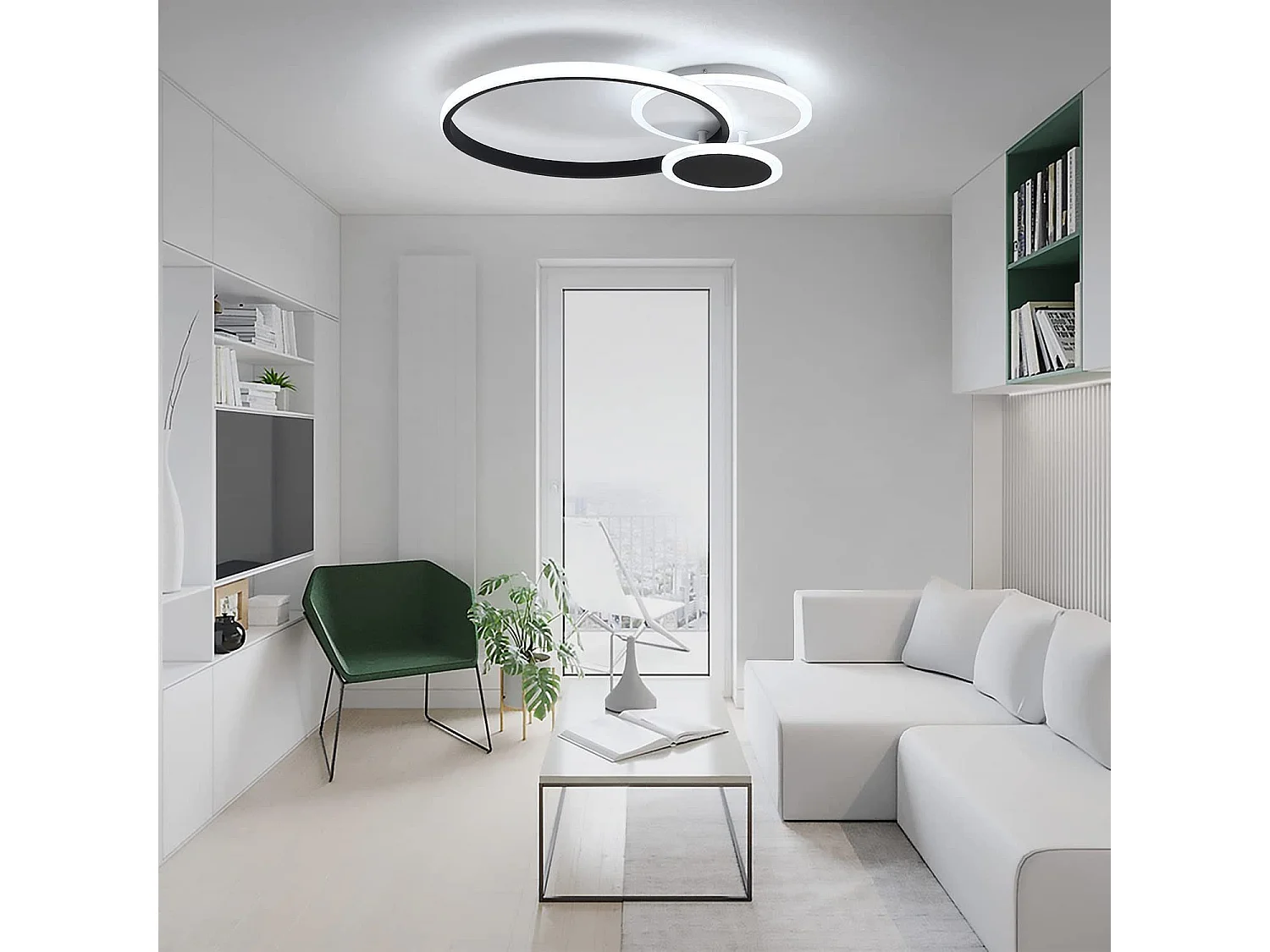 NETTLIFE Plafonnier LED 39W Moderne Noir Blanc Fer Aluminium et Acrylique avec Télécommande Lampe de Chambre pour Salle à Manger Bureau Couloir