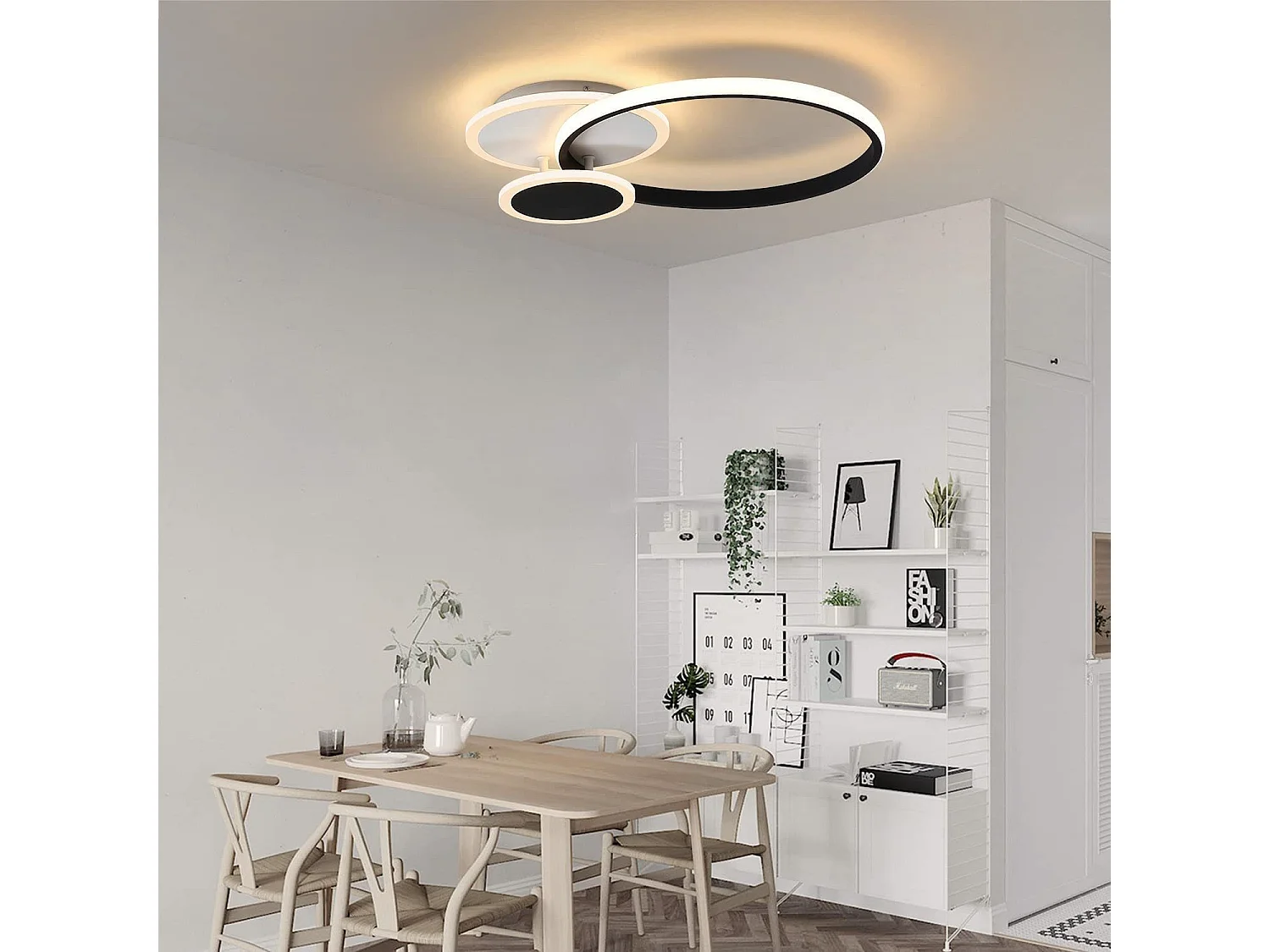 NETTLIFE Plafonnier LED 39W Moderne Noir Blanc Fer Aluminium et Acrylique avec Télécommande Lampe de Chambre pour Salle à Manger Bureau Couloir
