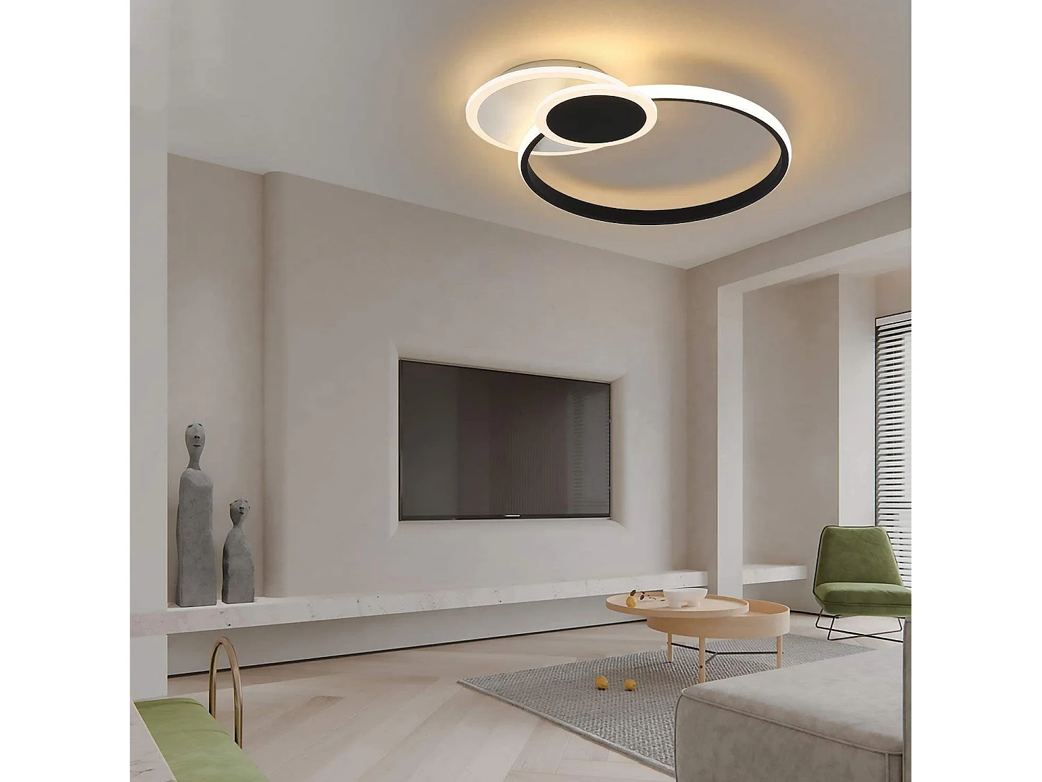 NETTLIFE Plafonnier LED 39W Moderne Noir Blanc Fer Aluminium et Acrylique avec Télécommande Lampe de Chambre pour Salle à Manger Bureau Couloir