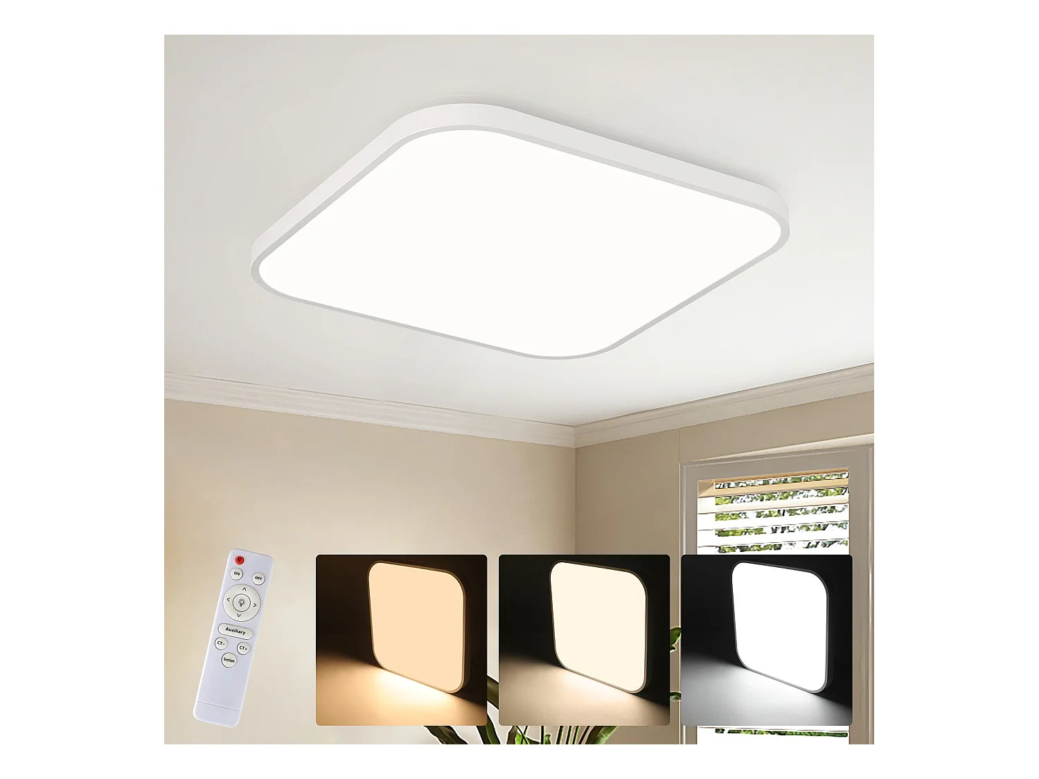 NETTLIFE Plafonnier LED 15W, 27cm IP44 Lampe de Dimmable avec Télécommande de Bain Lampe de de Bain Carrée Lampe de pour Cuisine Couloir Salle de Bain