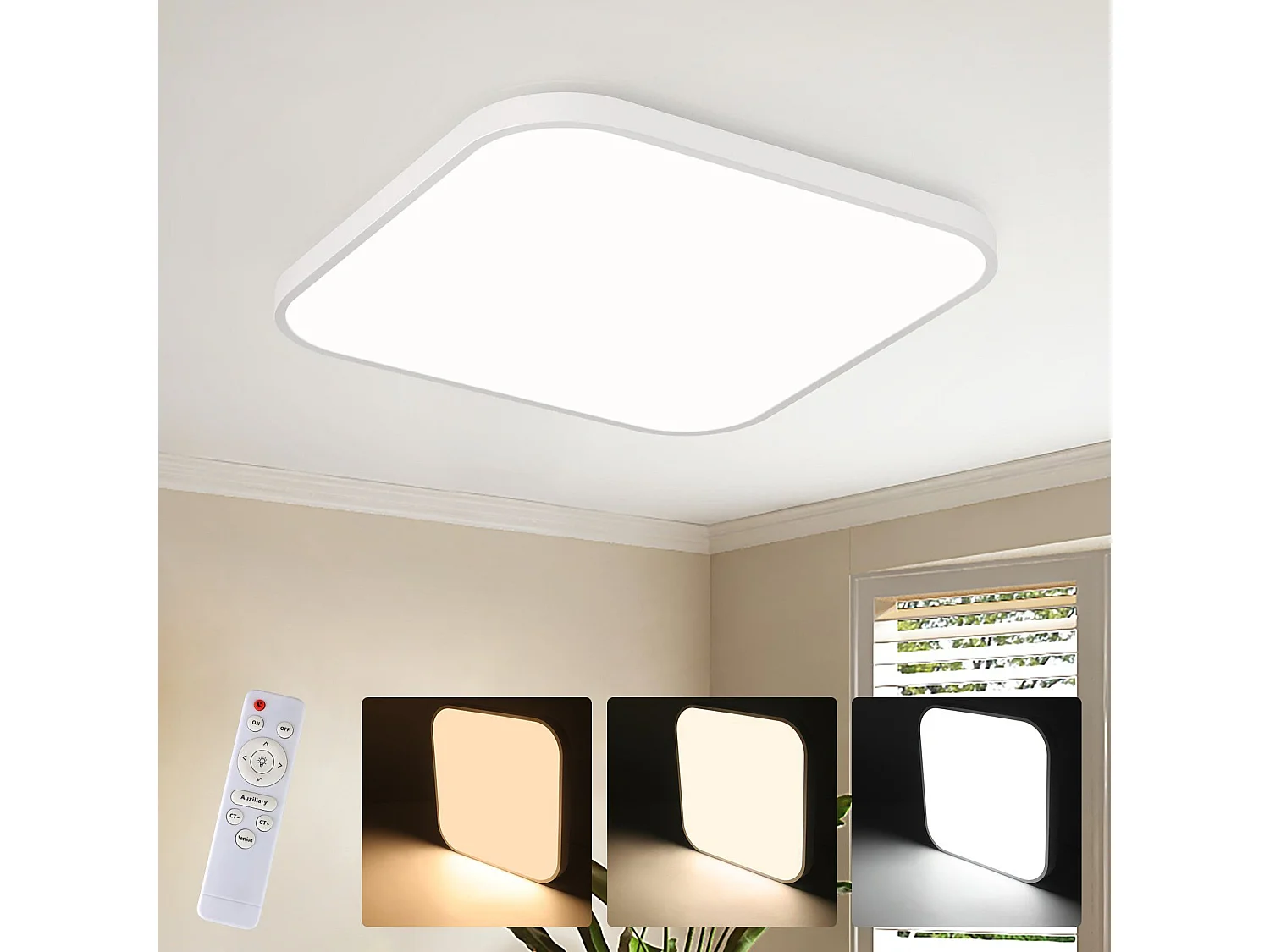 NETTLIFE Plafonnier LED 15W, 27cm IP44 Lampe de Dimmable avec Télécommande de Bain Lampe de de Bain Carrée Lampe de pour Cuisine Couloir Salle de Bain