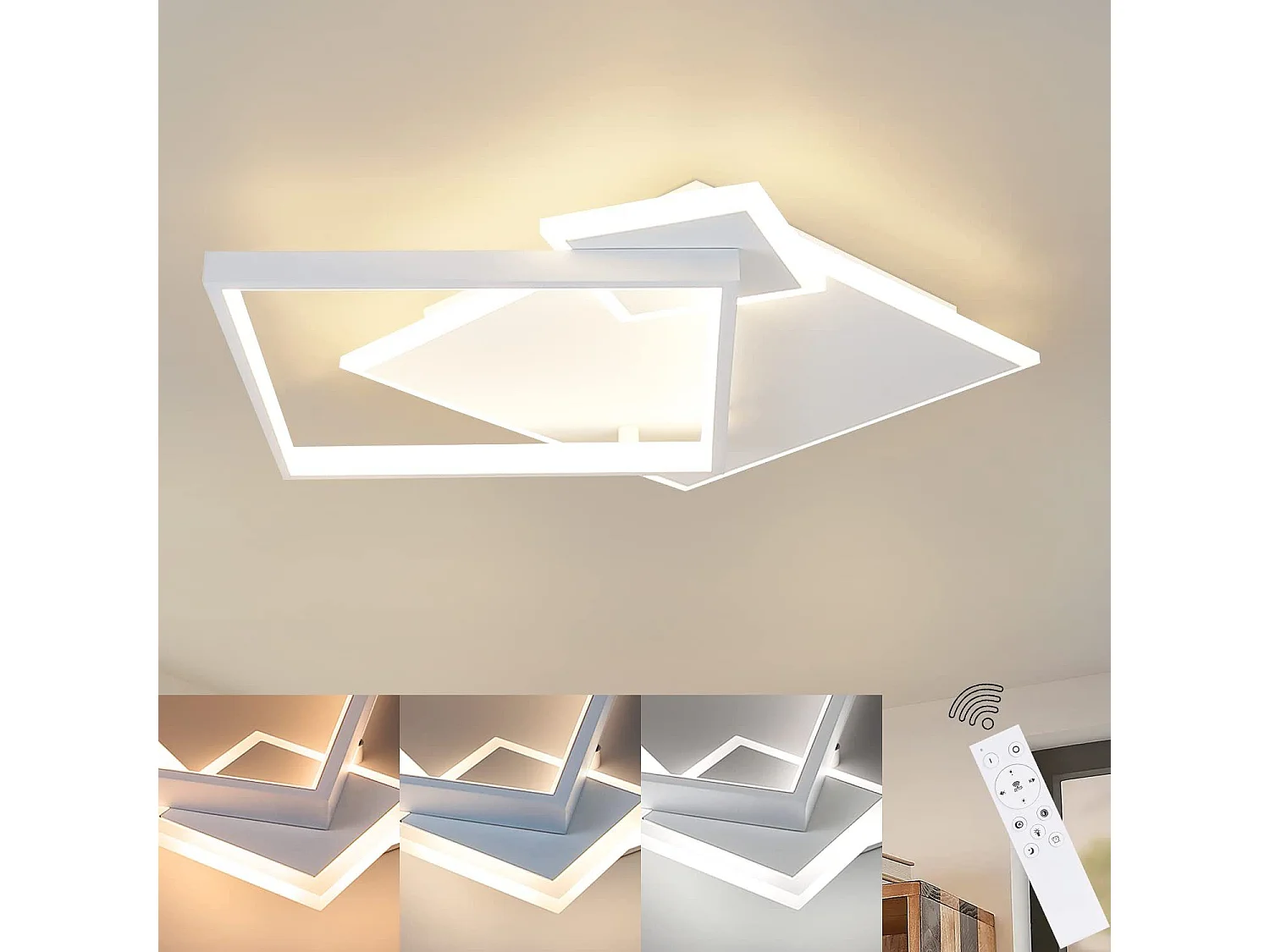 NETTLIFE LED Deckenleuchte Wohnzimmer Dimmbare Lampe 50W Modernes Design mit Fernbedienung Metall für Esszimmer Küche Schlafzimmer