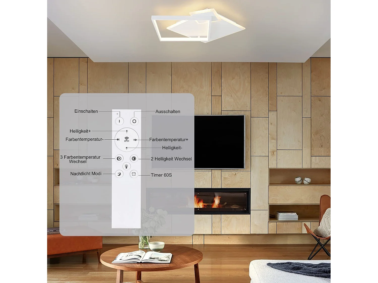 NETTLIFE LED Deckenleuchte Wohnzimmer Dimmbare Lampe 50W Modernes Design mit Fernbedienung Metall für Esszimmer Küche Schlafzimmer