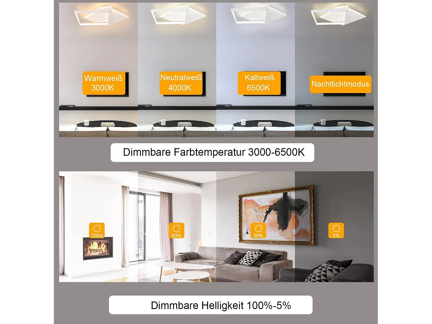 NETTLIFE Plafonnier LED Salon Lampe à Intensité Variable 50W Design Moderne avec Télécommande en Métal pour Salle à Manger Cuisine Chambre