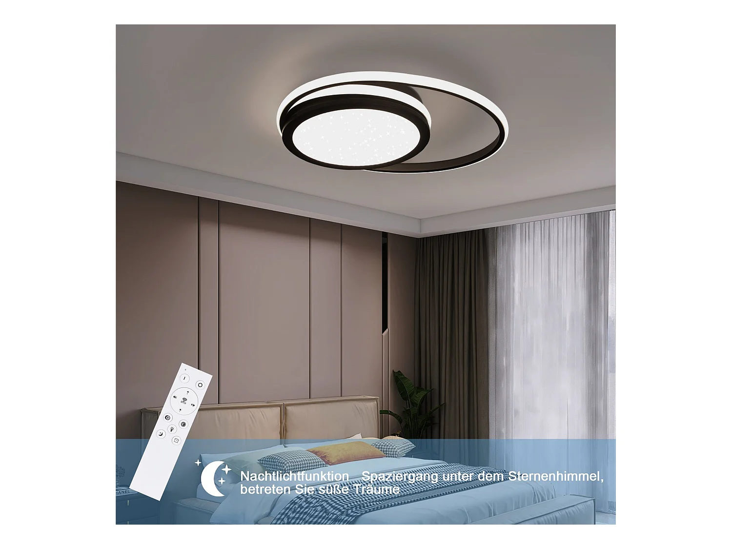 NETTLIFE Plafonnier LED Salon - Lampe Noire Dimmable Lampe Ronde Moderne 56 W avec Design Ciel Étoilé pour Chambre Étude Hôtel Bureau Cuisine