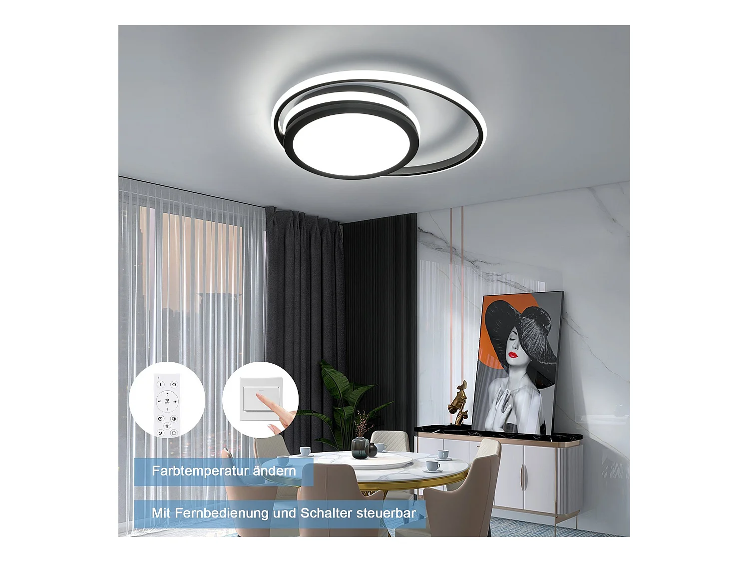 NETTLIFE Plafonnier LED Salon - Lampe Noire Dimmable Lampe Ronde Moderne 56 W avec Design Ciel Étoilé pour Chambre Étude Hôtel Bureau Cuisine