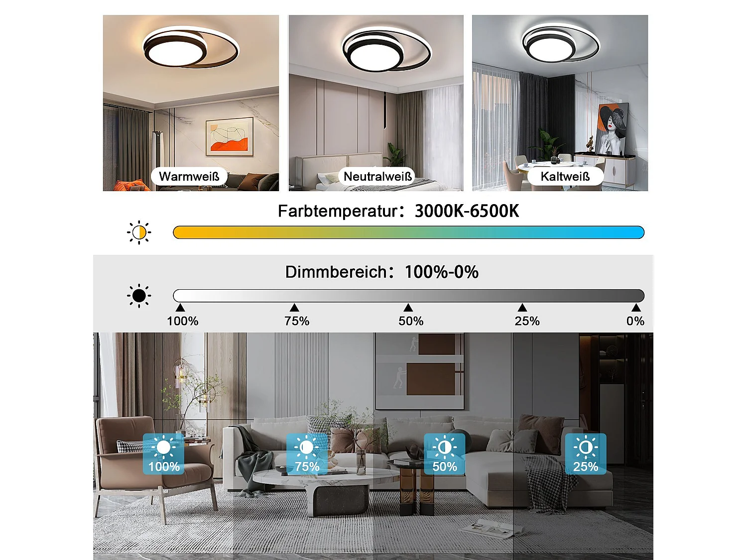 NETTLIFE Plafondlamp LED - 46W - rond - Dimbaar - Moderne Keukenverlichting - met Sterrenhemelontwerp - Zwart - voor Slaapkamer | Studeerkamer | Hotel