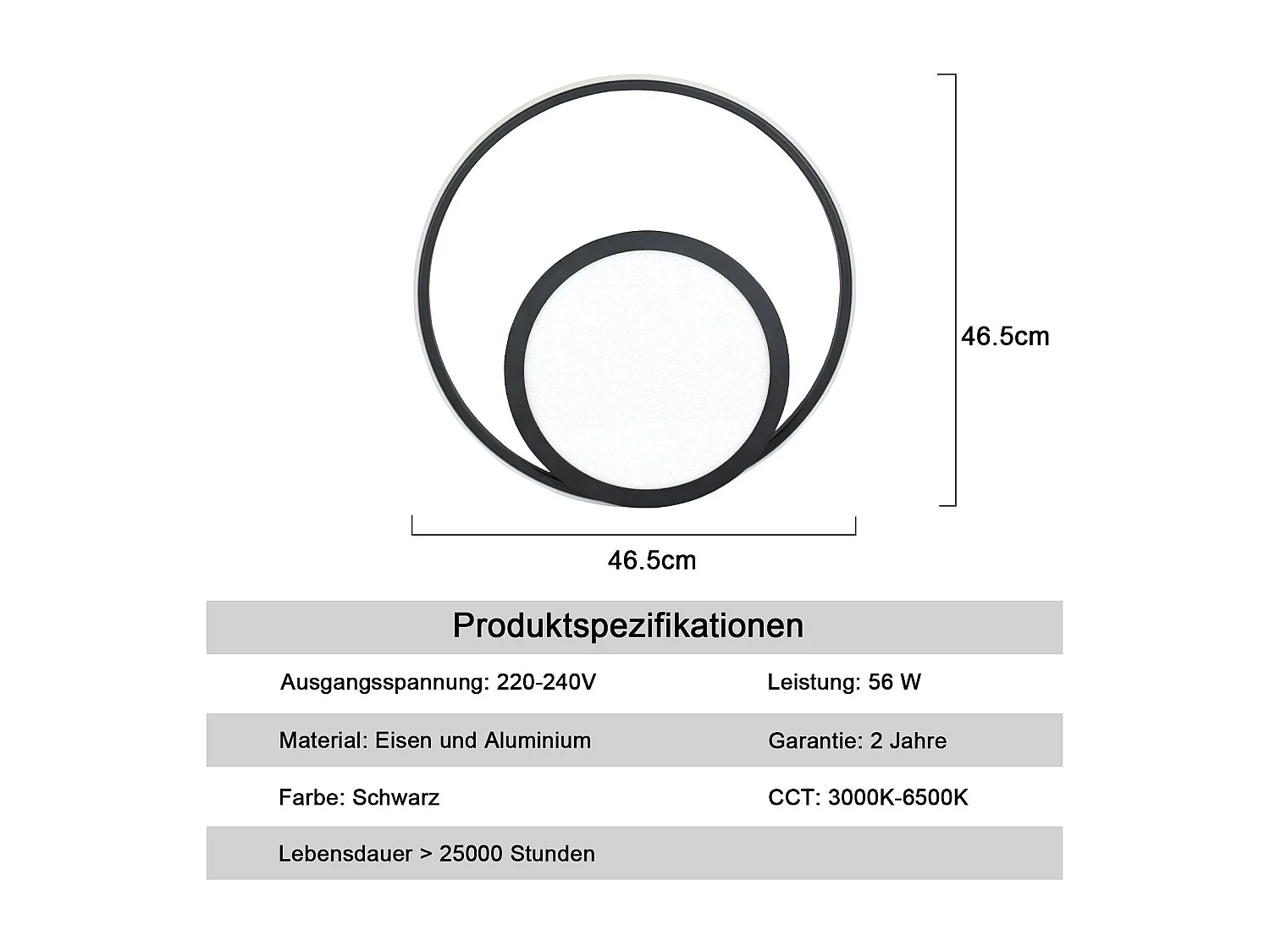 NETTLIFE Plafondlamp LED - 46W - rond - Dimbaar - Moderne Keukenverlichting - met Sterrenhemelontwerp - Zwart - voor Slaapkamer | Studeerkamer | Hotel