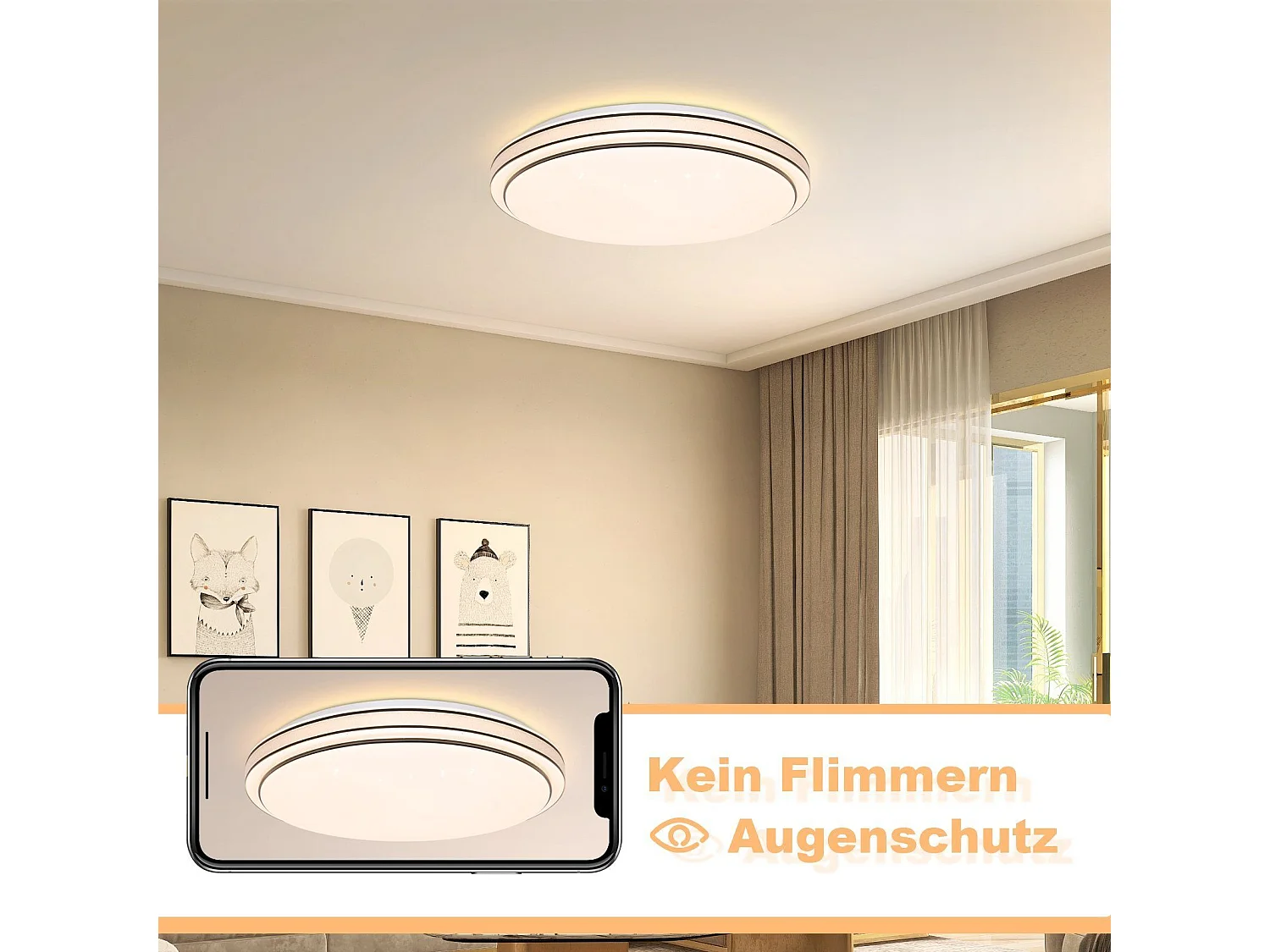 NETTLIFE Lámpara de Techo LED Dormitorio - Diámetro 27 cm Lámpara de Cielo Estrellado Lámpara Blanca cálida de 12 W Lámpara Redonda Moderna  para