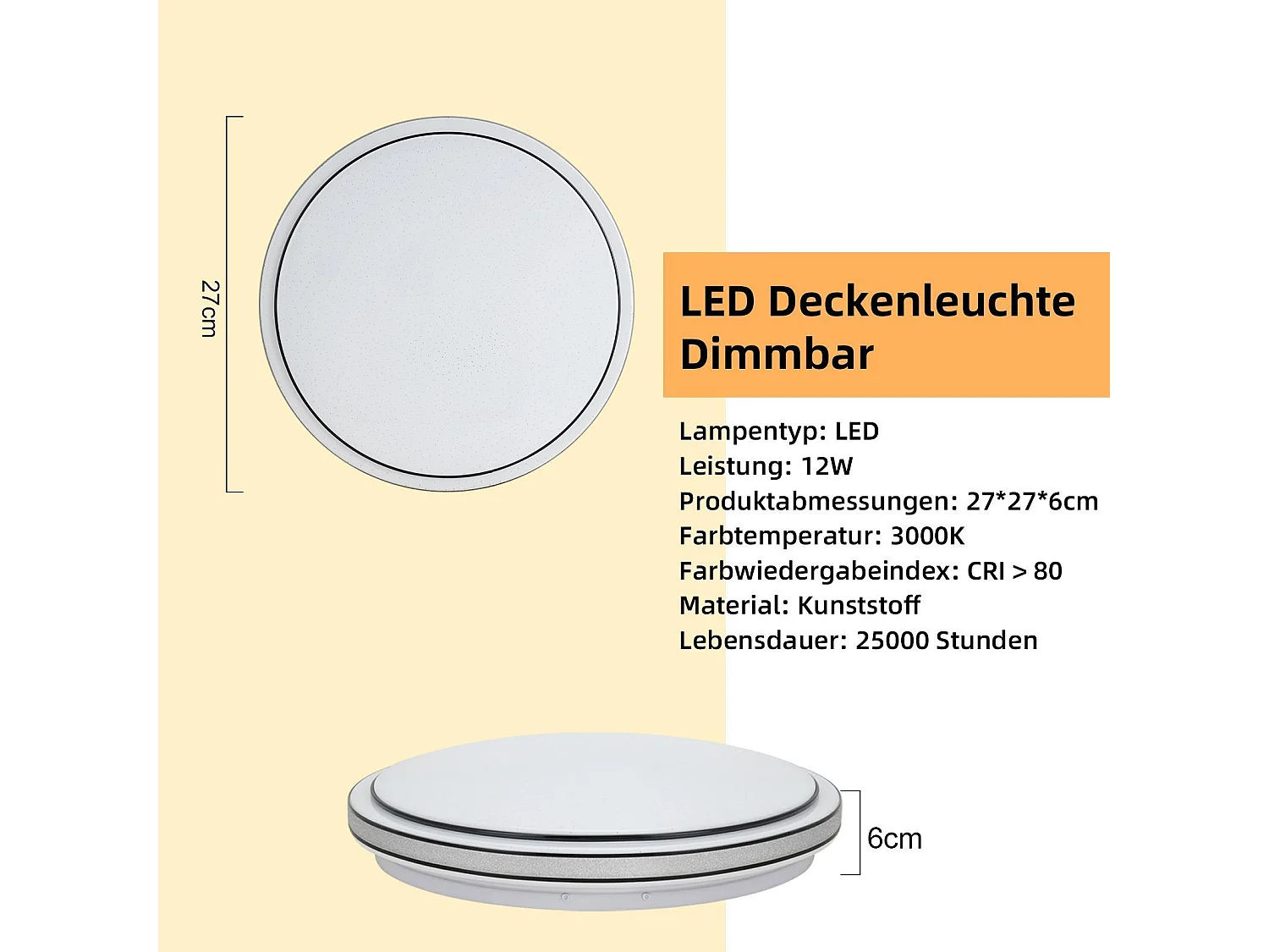 NETTLIFE Plafonnier LED Chambre - Diamètre 27 cm Lampe Ciel Étoilé 12W Lampe Blanc Chaud Lampe Moderne Ronde Salon pour Couloir Cuisine