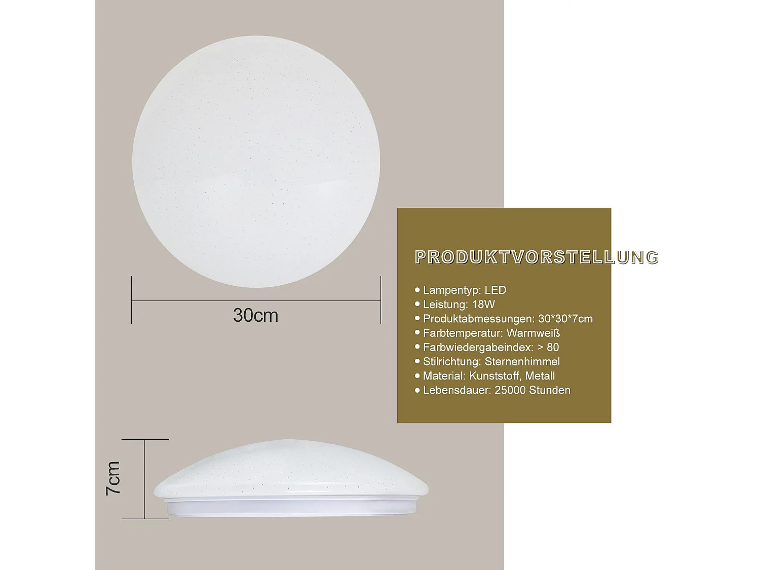 NETTLIFE lampa sufitowa LED 30cm, gwiaździste niebo ciepła kąpiel okrągła 18W IP44 lampa do sypialni dziecięcej kuchnia przedpokój łazienka salon