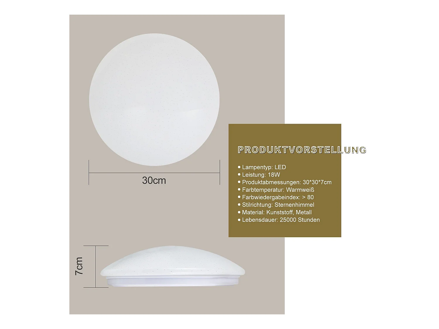 NETTLIFE Plafonnier LED 30cm, ciel étoilé de bain chaud rond 18 W lampe de IP44 pour chambre d'enfant cuisine couloir salle de bain salon