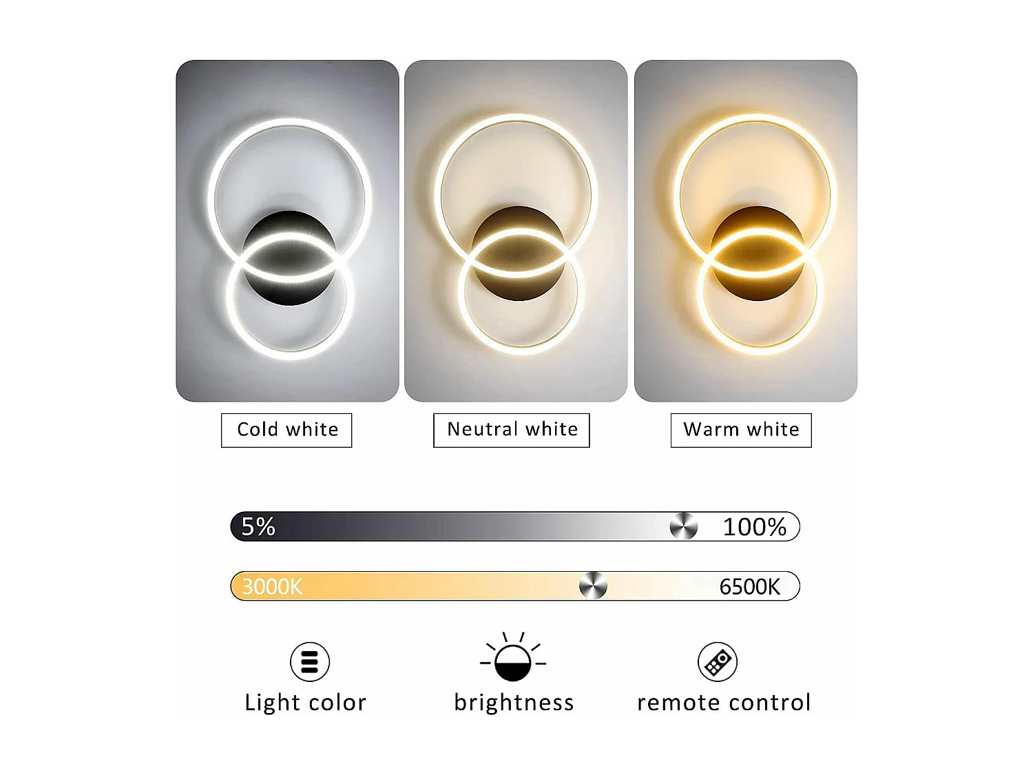 NETTLIFE Plafondlamp LED - Zwart - Ring Design - 2-Lichts - Dimbaar - 46W - Moderne Plafondverlichting- met Afstandsbediening - voor Slaapkamer | Keuken | Woonkamer