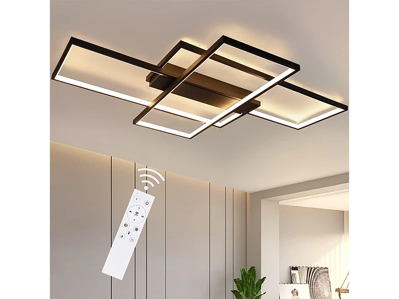 NETTLIFE Plafondlamp LED Zwart rechthoekig 3-lichts Metaal 88 W 3000–6000 K Dimbaar Moderne Plafondverlichting voor Woonkamer Slaapkamer Eetkamer 100cm